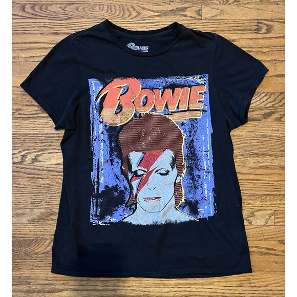 David Bowie Black Glitter Ziggy Stardust T Shirt Tee Top  Women's Size Small - Picture 3 of 8